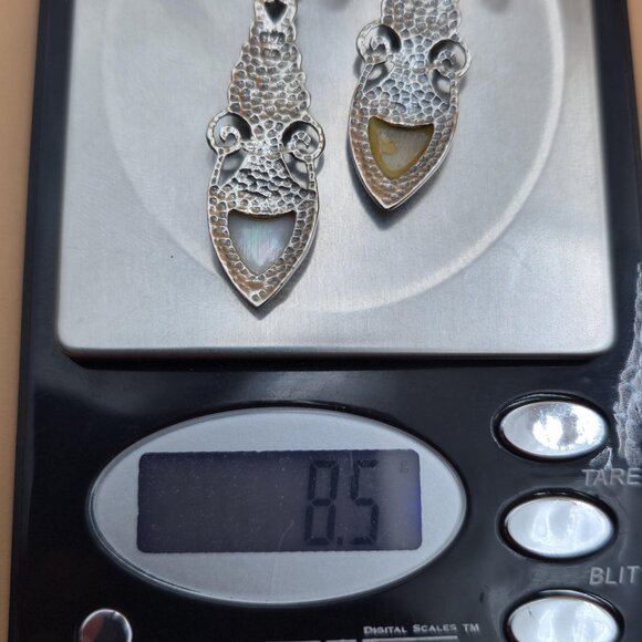 Sterling Silver Worn Shell Long Rustic Dangle Earrings A5228 - Picture 5 of 5